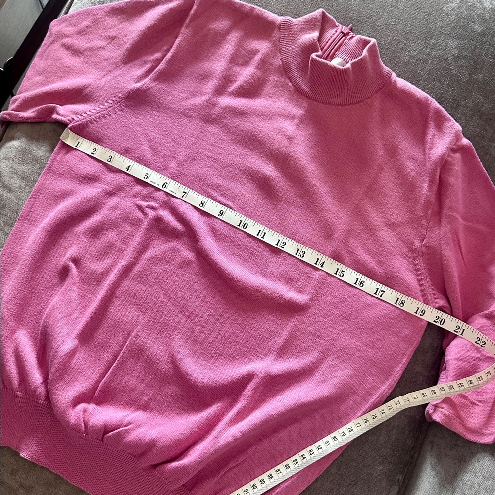 Vintage NICOLE SUMMERS 100% Cotton Pink Back Zip Mock Neck Turtleneck Sweater S - Picture 5 of 10